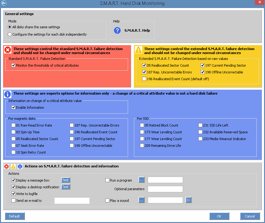 S.M.A.R.T. Monitoring configuration settings